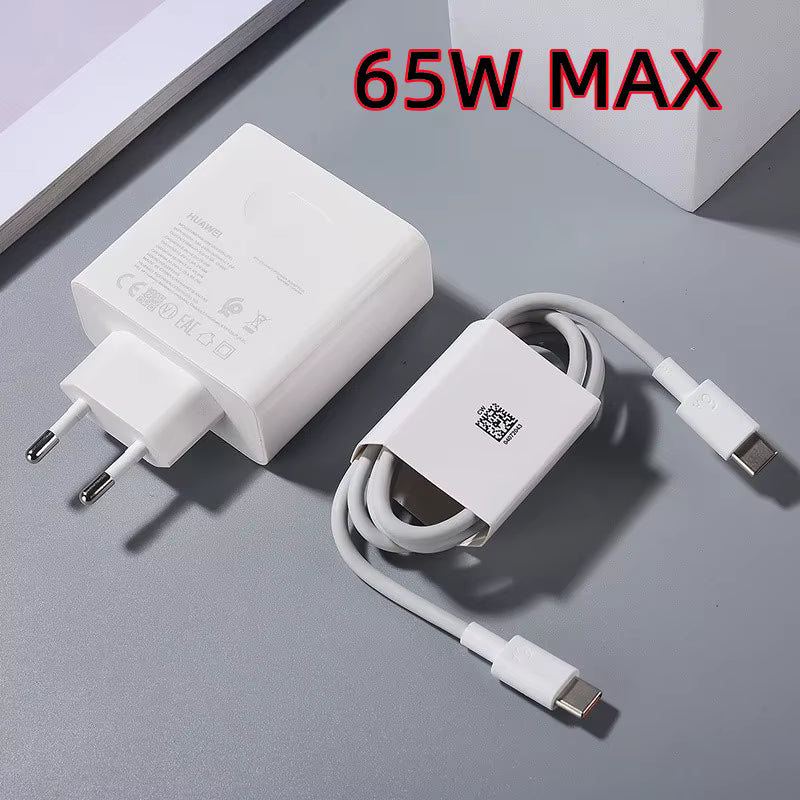 HUAWEI Matebook 16 D16 15 GT 14 13 XS X Pro E Charger 65W PD Fast Charge EU Power Adapter + 1M/1.5M/2M 6A Usb C To Type C Cable
