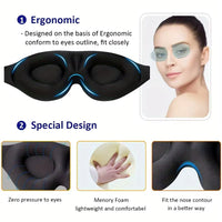 3D Contour Cup Sleep Mask With Noise Ear plug, Light Blocking Night Facial Mask, Soft & Comfortable, Soothing