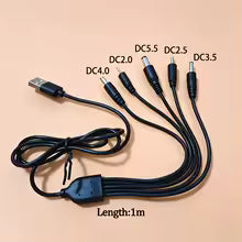 1PC Universal USB to DC Multi Tip Power Cable, Type-C/Micro/Mini USB & DC 2.0/2.5/3.0/3.5/4.0/5.5mm Plugs for Electronics
