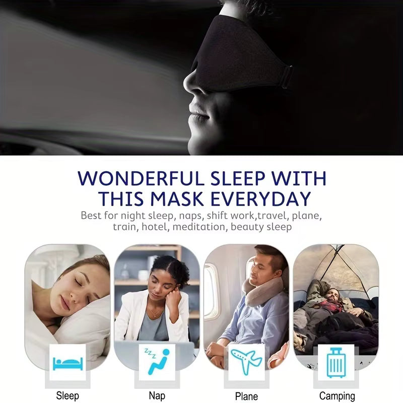 3D Contour Cup Sleep Mask With Noise Ear plug, Light Blocking Night Facial Mask, Soft & Comfortable, Soothing