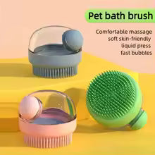 Silicone Dog Bath Brush with Shampoo Dispenser, Soft Pet Grooming Brush Foaming Massage Tool for Dogs Cats Hair Fur Cleaning