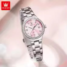OLEVS New 5628 Quartz Watch for Women Steel Strap Zircon Bezel Auto Date Waterproof Rhombus Mirror Original Ladies Dress Watches